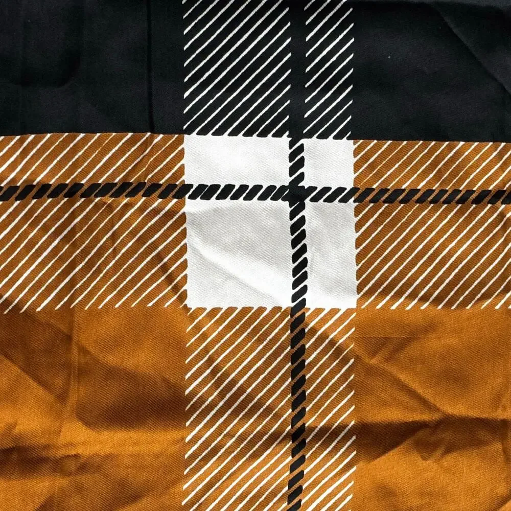 Vintage 1990's 100% silk scarf black creamy white & chocolate/rust brown plaid